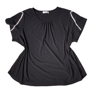 89th & Madison Black Blouse Spandex Short Sleeve with Rhinestone Tshirt